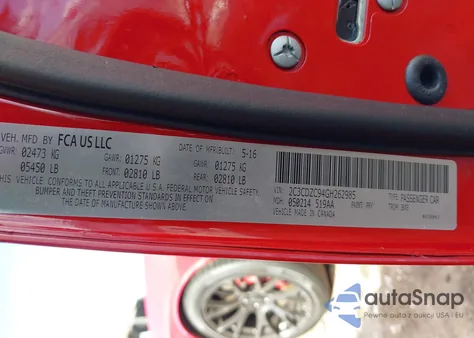 2016 Dodge Challenger Srt Hellcat z USA, uszkodzony, nr VIN 2C3CDZC94GH262985